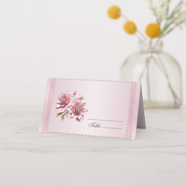 Carte De Placement Carte de place des fleurs roses modernes (Devant)