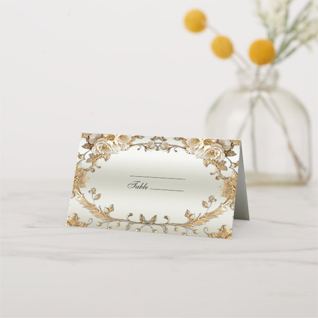 Carte De Placement Carte de place Golden Ornate White Flowers (Devant)