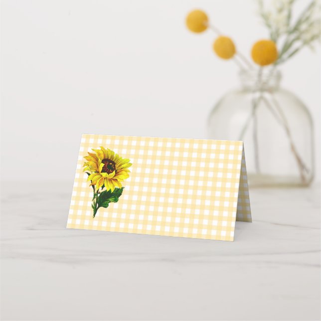 Carte De Placement Carte de place Jaune En vichy Mariage pliée (Devant)