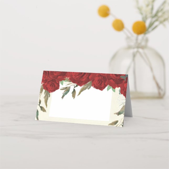 Carte De Placement Carte de place mariage d'ivoire fleuri de roses ro (Devant)