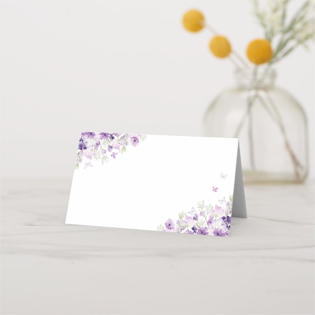 Carte De Placement Carte de place papillon fleuri violet argenté (Devant)