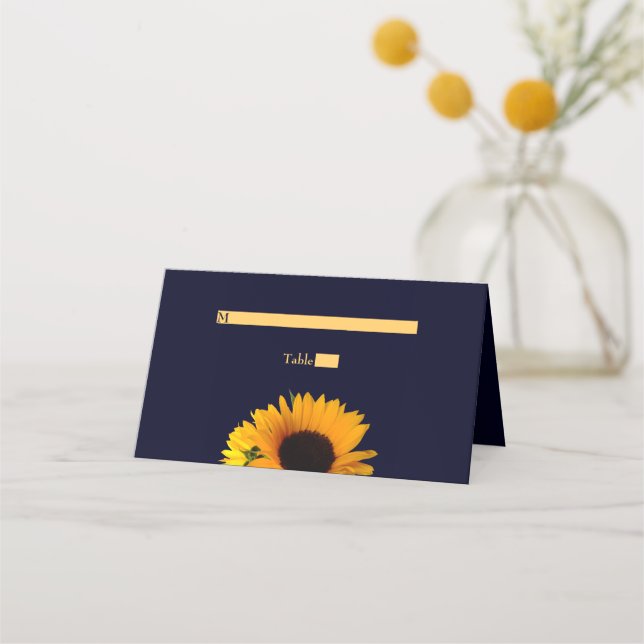 Carte De Placement Carte de place pliée Mariage de tournesol (bleu ma (Devant)
