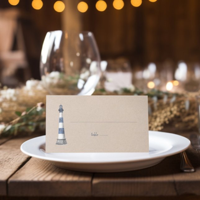 Carte De Placement Carte de place pliée Mariage Lighthouse Kraft (Créateur téléchargé)