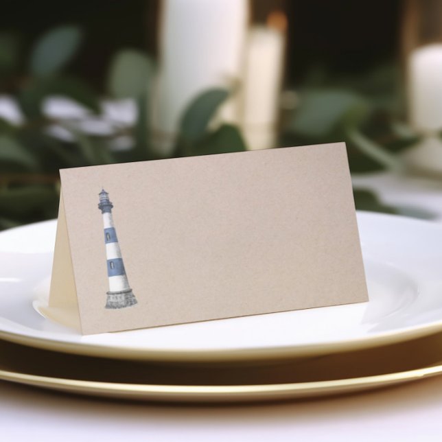 Carte De Placement Carte de place pliée Mariage Lighthouse Kraft (Créateur téléchargé)