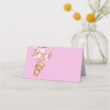 Carte de place rose Teddy Bear Balloon