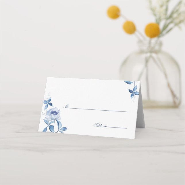Carte De Placement Carte de table de mariage florale aquarelle bleue (Devant)