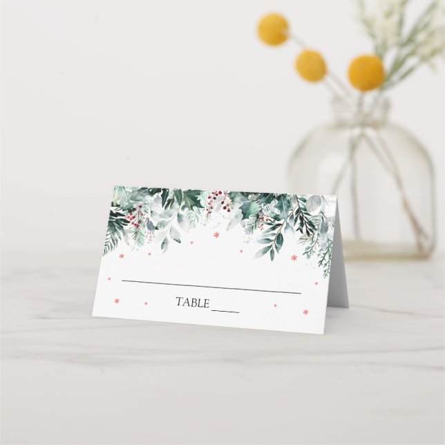 Carte De Placement Carte de table Feuillage de verdure hivernale Floc (Devant)