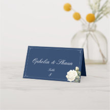 Carte d'endroit pliée bleu bleu marine Rose Mariag