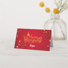 Carte De Placement Carte Festive Red & Gold Folded Place (Personnalis
