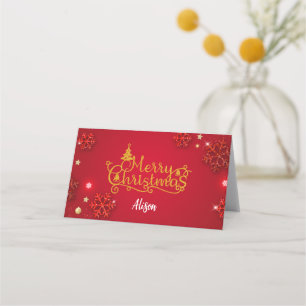 Carte De Placement Carte Festive Red & Gold Folded Place (Personnalis