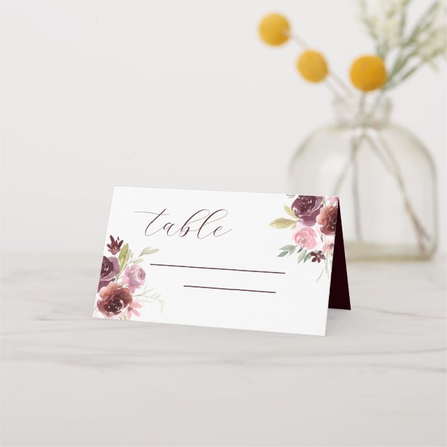 Carte De Placement Carte Floral Place Mariage d'aquarelle Bourgogne (Devant)