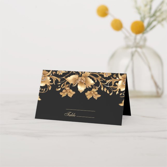 Carte De Placement Carte Gold Black Ornate Floral Place (Devant)