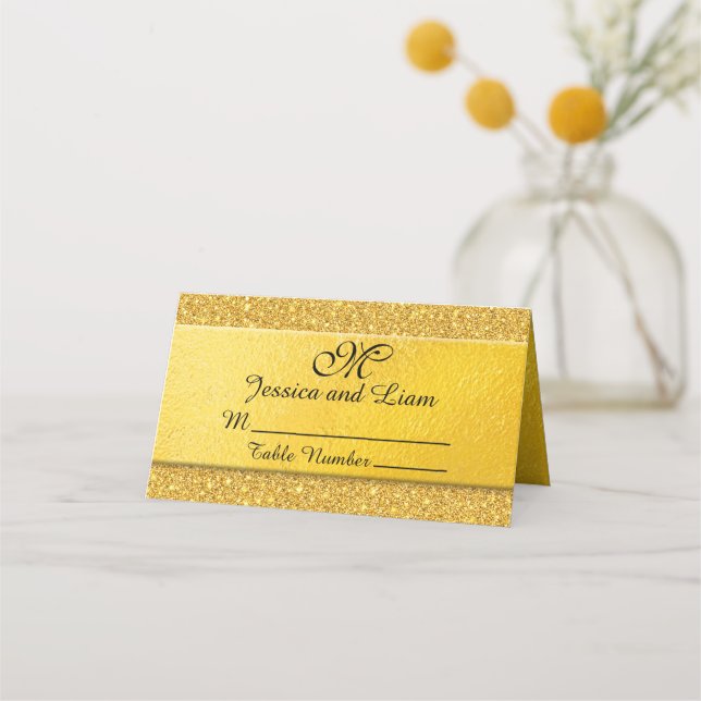 Carte De Placement Carte Gold sur Gold Parties scintillant Place (Devant)