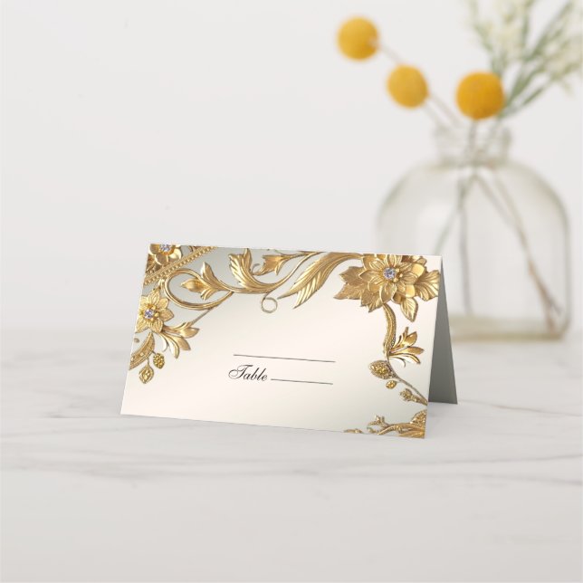Carte De Placement Carte Golden Wavy Feuille Floral Place (Devant)