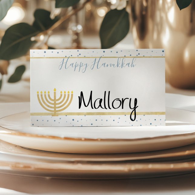 Carte De Placement Carte Hanoukka Place Happy Blue & Gold Motif (Happy Hanukkah Place Cards Menorah & Star of David
)