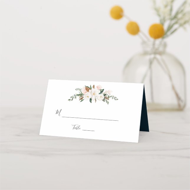 Carte De Placement Carte mariage blanche à fleurs rose magnolia (Devant)
