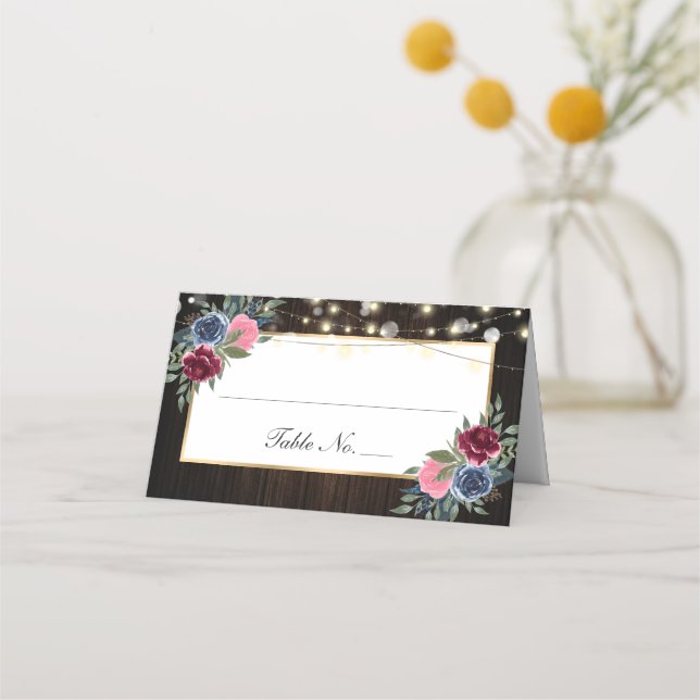 Carte De Placement Carte Mariage bleu marine Bourgogne rose (Devant)