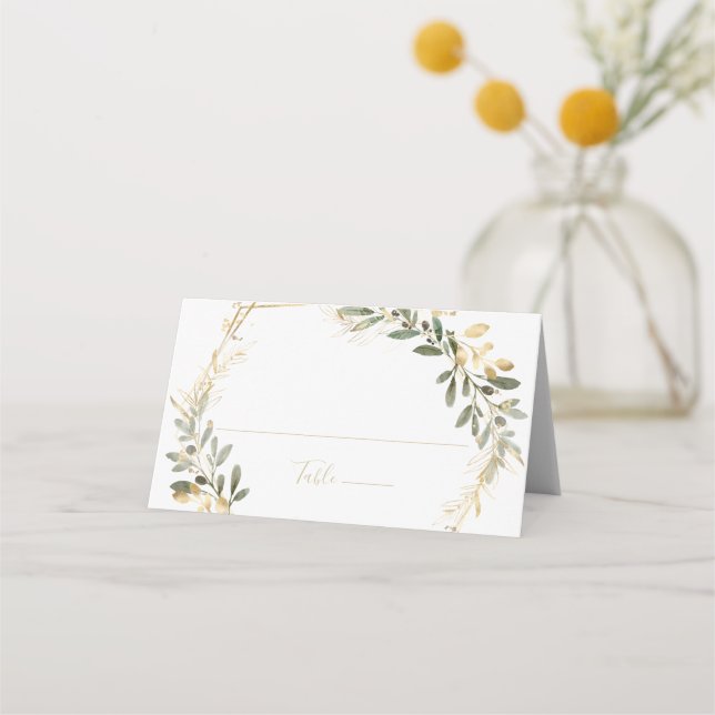 Carte De Placement Carte Mariage de automne Géométrique Gold Greenery (Devant)