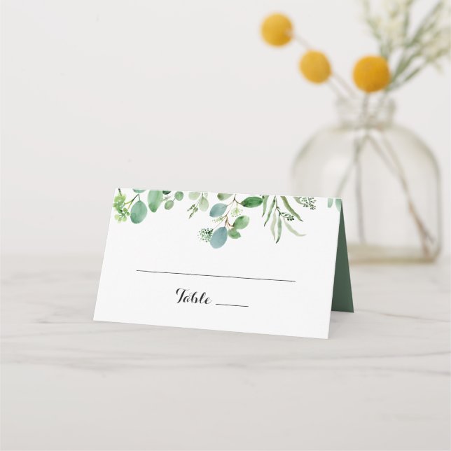 Carte De Placement Carte Mariage de calligraphie Eucalyptus verte (Devant)