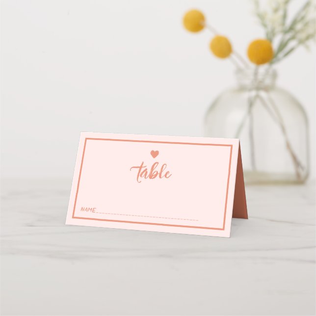 Carte De Placement Carte Mariage d'écriture manuscrite rétro rose (Devant)