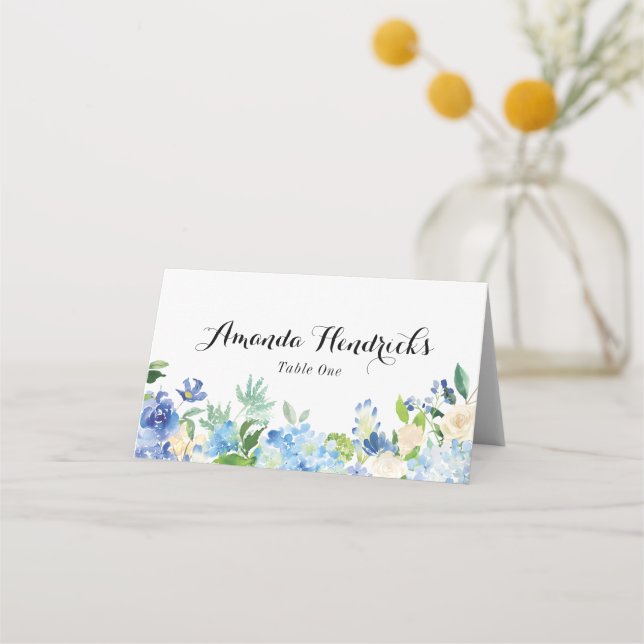 Carte De Placement Carte Mariage d'escorte Blue Green Hydrangea (Devant)