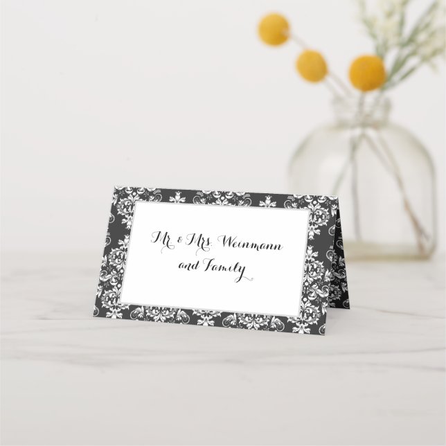 Carte De Placement Carte mariage noir & blanc Damask Table Place (Devant)