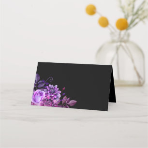 Carte De Placement Carte mariage noire. Fleurs violettes. Floral