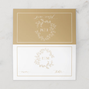 Carte De Placement Carte Mariage Place Monogram Gold Leafy Crest