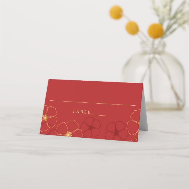 Carte De Placement Carte Mariage Place Red & Gold Cherry Blossoms (Devant)