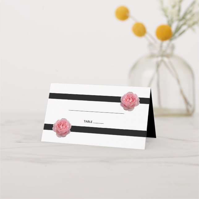 Carte De Placement Carte Mariage Rose Rose noir ruban (Devant)