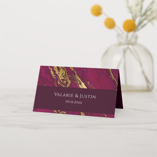Carte De Placement Carte Mariage Vin et Marbre d'or (Devant)
