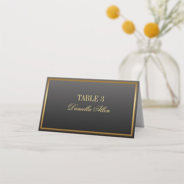 Carte De Placement Carte Noir et Or Elegant Mariage Place (Devant)