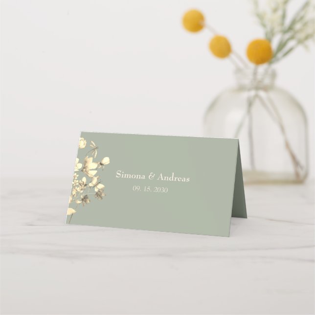 Carte De Placement Carte Place Fleur sauvage Vert Sage Mariage (Dos)