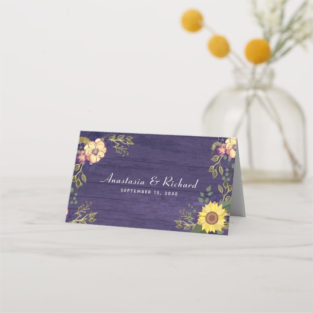 Carte De Placement Carte Place Mariage Floral Violet (Dos)