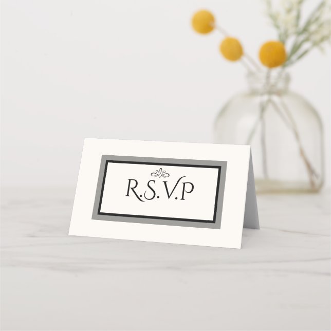 Carte De Placement Carte r.s.v.p mariage blanc et noir (Devant)