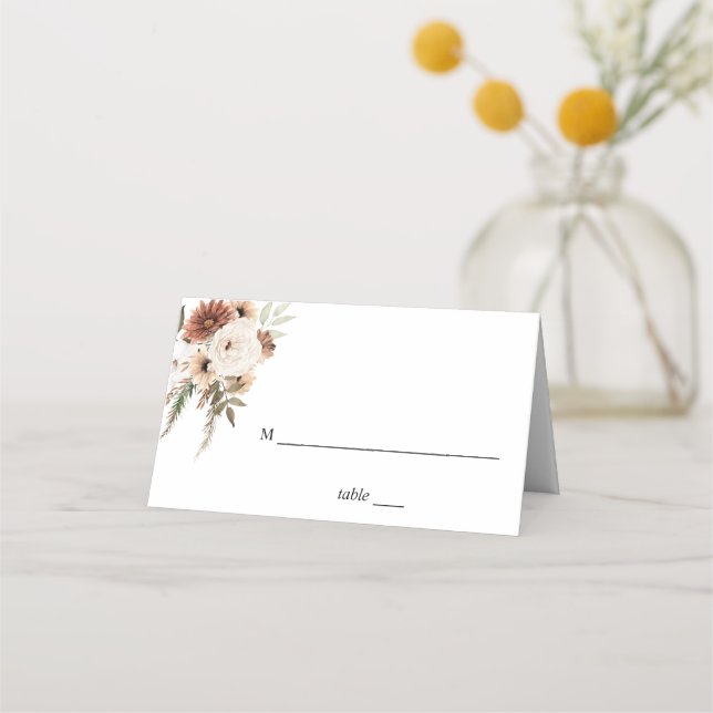 Carte De Placement Carte Rustique Neutre Boho Floral Place (Devant)