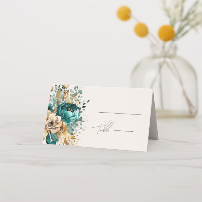 Carte De Placement Carte turquoise Gold Luxe Floral Mariage Place (Devant)