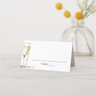 Carte De Placement Carton d'invité plié Perles Élégantes et Prosecco