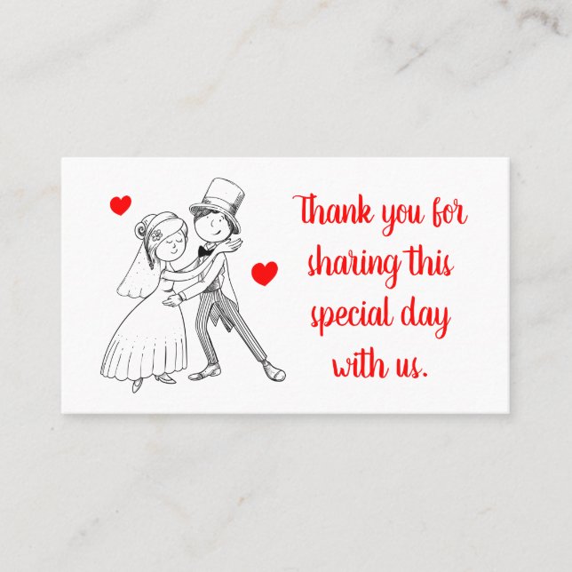 Carte De Placement Cartoon de mariée mignonne Merci Mariage rouge (Devant)
