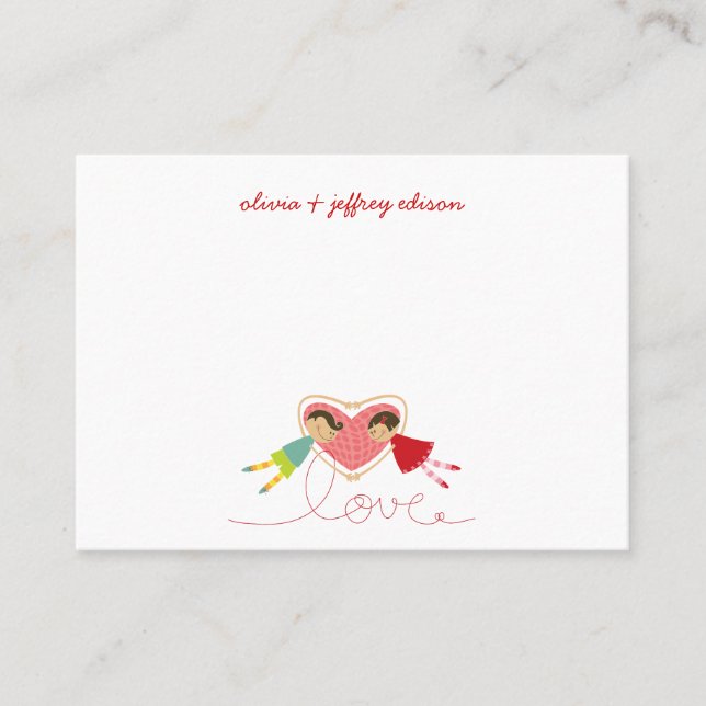 Carte De Placement Cartoon mignon Coeurs Garçon Fille Amour Saint Val (Devant)