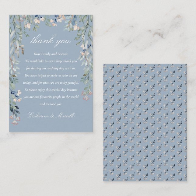 Carte De Placement Cascade bleu Dusty Mariage Merci (Devant / Derrière)