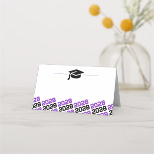 Carte De Placement Casquette de graduation noire violet Étiquette pli