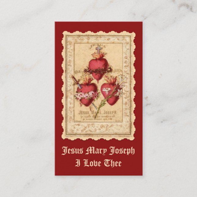 Carte De Placement Catholique Trois Coeurs Jésus Marie Joseph Prière  (Devant)