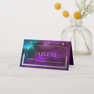 Carte De Placement Céleste violet Turquoise Argent Sun Moon Star Mari
