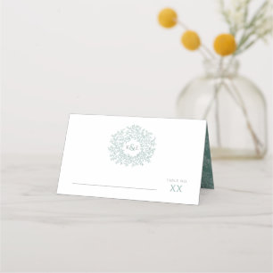 Carte De Placement Cercle de feuilles verts dessinant mariage monogra