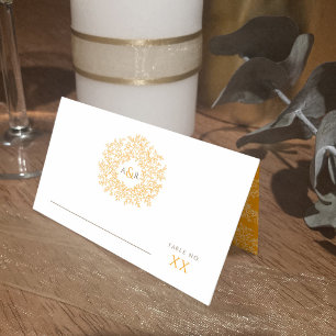 Carte De Placement Cercle orange et brun feuille dessiné mariage