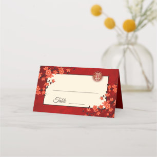 Carte De Placement Cerisier Blossom Rouge Or Mariage chinois