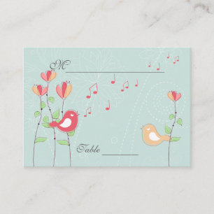 Carte De Placement Chanter des oiseaux avec des fleurs Cadre Mariage
