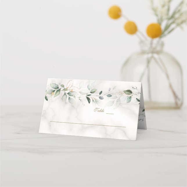 Carte De Placement Charm Airy Greenery Marble Numéro de table (Devant)