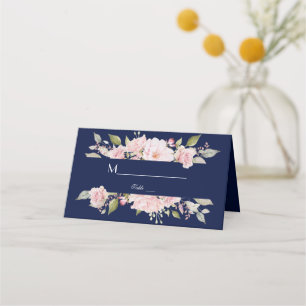 Carte De Placement Charme Blush rose Floral Fleur Marine Mariage bleu